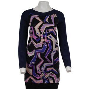 Emilio Pucci Womens Midi Long Sleeve Crew Neck Dress US 6 Blue Purple Wool Long